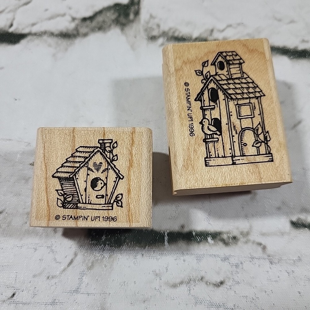 Stampin' Up! Mini Birdhouses Rubber Stamp Set Of 5 Vintage 1996 Crafts - Picture 5 of 9